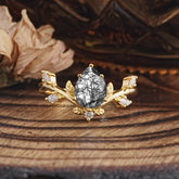 Nature-Inspired 6-Prong Teardrop Black Rutilated Quartz Engagement Ring